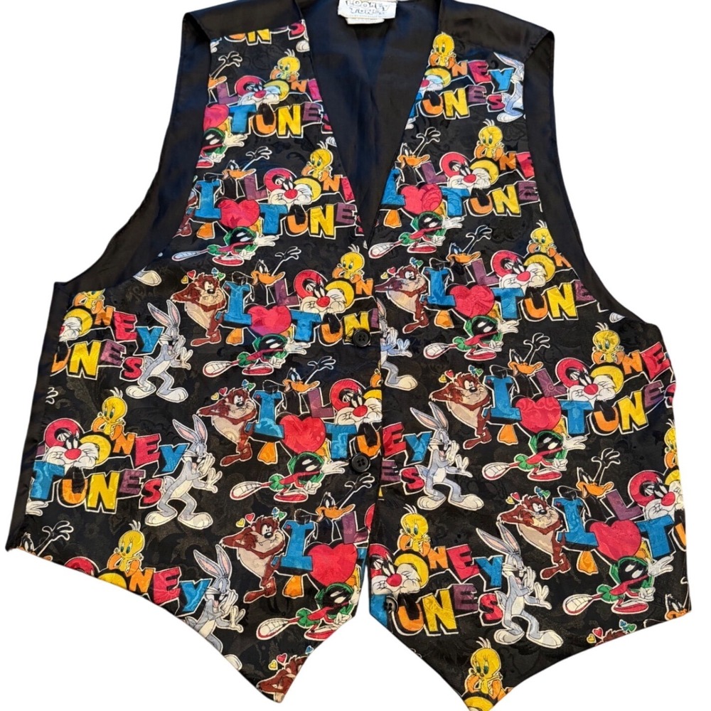 Vintage 1994 Looney Tunes Character Print Vest One Size 90s Waistcoat Streetwear